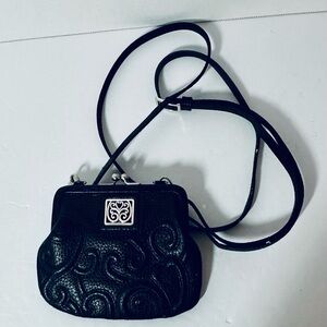 Brighton Vintage Black Coin Purse Mini Crossbody Bag with Embossed Swirl Design